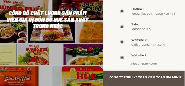 Thủ tục công bố chất lượng sản phẩm viên gia vị bún bò huế sx trong nước 