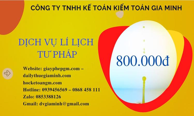 Bảng giá lý lịch tư pháp số 1 và 2 tại Vĩnh Phúc