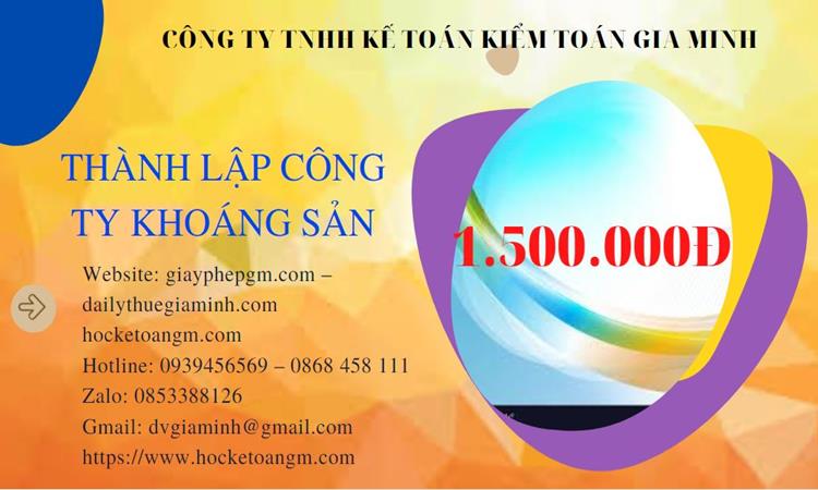 Chi phí thành lập công ty khai thác khoáng sản tại Vĩnh Phúc 
