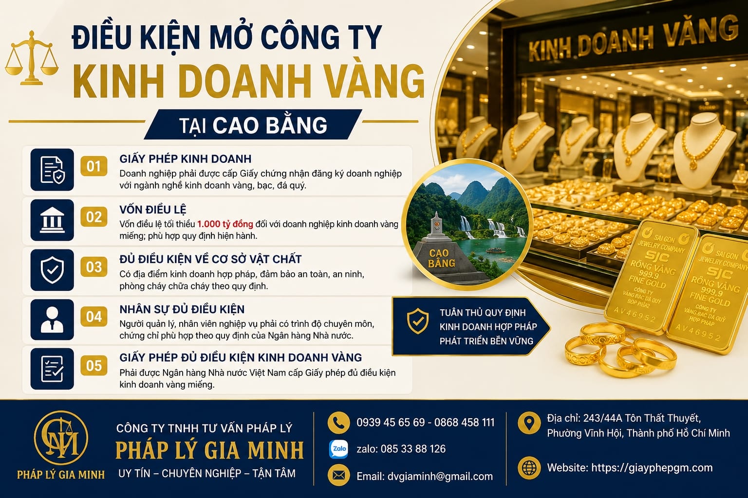 Dịch vụ thành lập công ty vàng bạc ở Cao Bằng uy tín, nhanh chóng 10 Điều kiện mở công ty kinh doanh vàng Cao Bằng