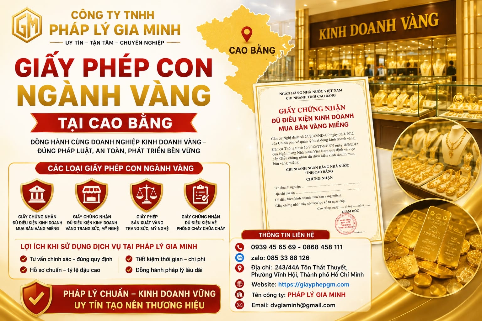 Dịch vụ thành lập công ty vàng bạc ở Cao Bằng uy tín, nhanh chóng 12 Giấy phép con ngành vàng tại Cao Bằng