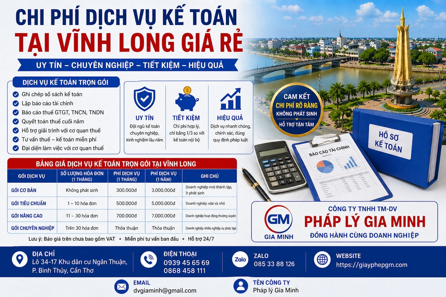 Chi phí dịch vụ kế toán tại Vĩnh Long giá rẻ