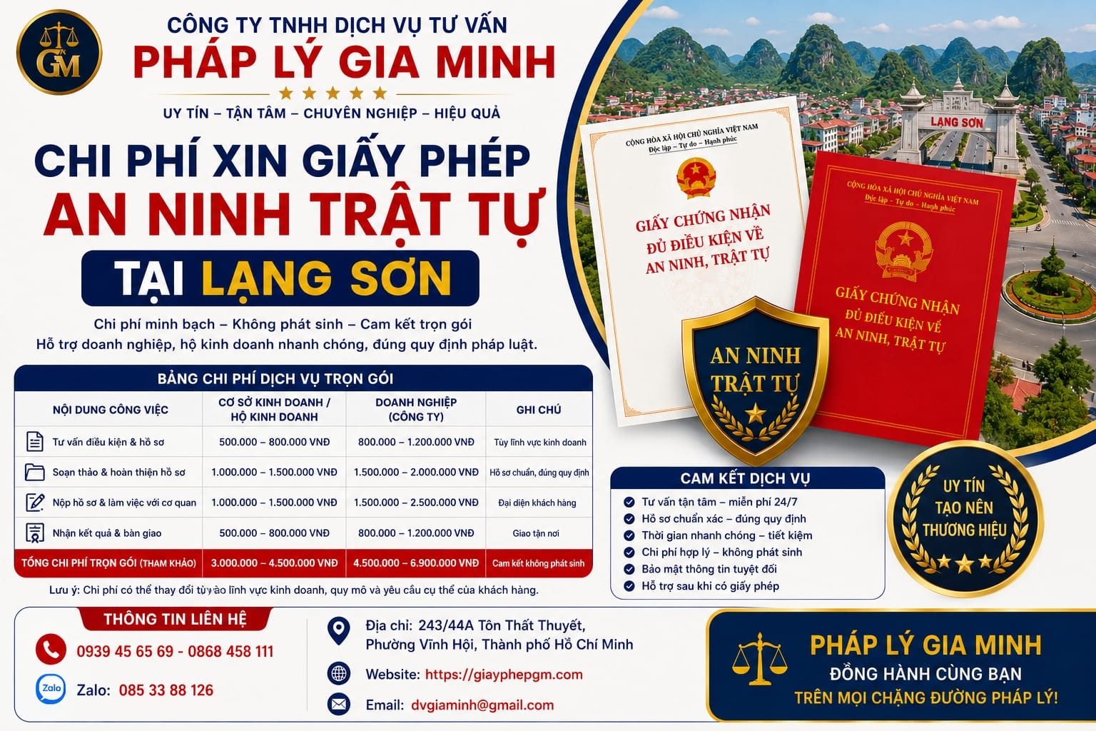 Chi phí xin giấy phép an ninh trật tự tại Lạng Sơn