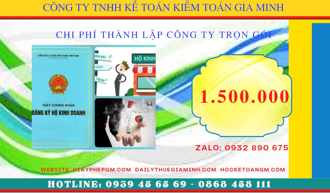 Bảng giá thành lập doanh nghiệp tại Thành Phố Hồ Chí Minh