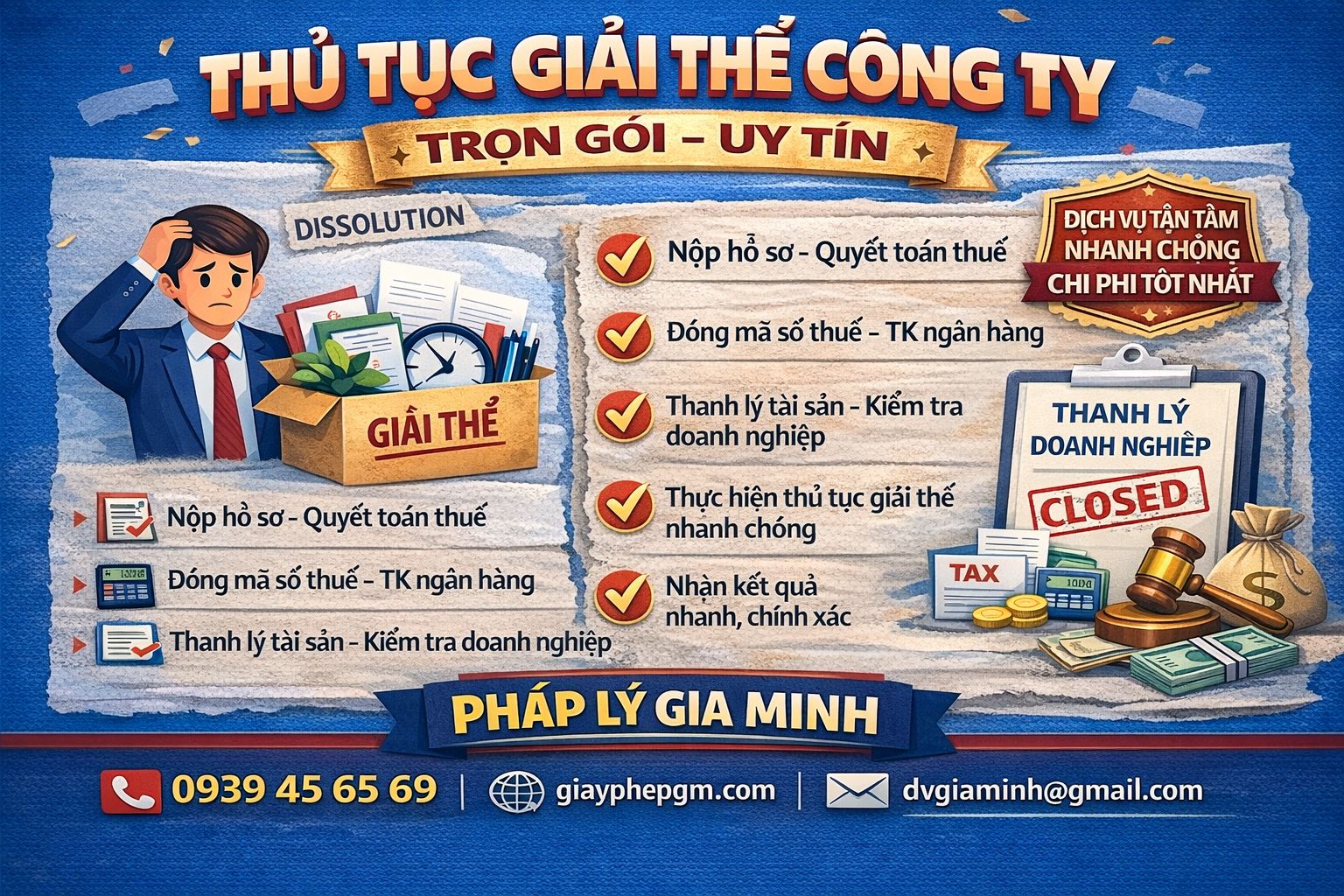 Dịch vụ giải thể doanh nghiệp trọn gói Lâm Đồng – Hỗ trợ nhanh, uy tín 9 Quy trình giải thể doanh nghiệp tại Lâm Đồng gồm chốt thuế, thanh lý tài sản và nộp hồ sơ giải thể