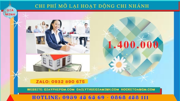 Chi phí đăng ký hoạt động trở lại của của chi nhánh tại Điện Biên 