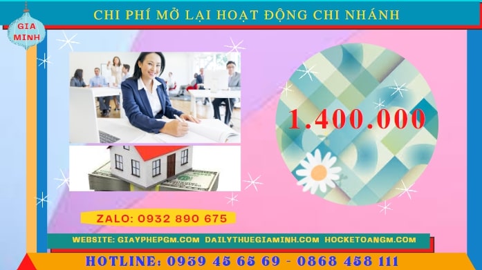 Chi phí đăng ký hoạt động trở lại của của chi nhánh tại Phú Thọ 