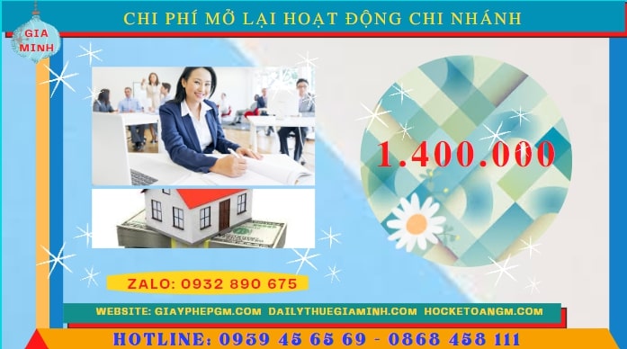 THỦ TỤC THÔNG BÁO MỞ LẠI HOẠT ĐỘNG CHI NHÁNH TẠI YÊN BÁI 5 Chi phí đăng ký hoạt động trở lại của của chi nhánh tại Yên Bái
