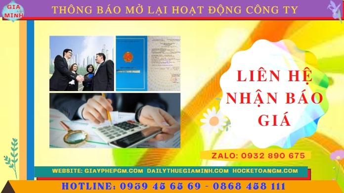Chi phí đăng ký hoạt động trở lại của của công ty tại Bạc Liêu