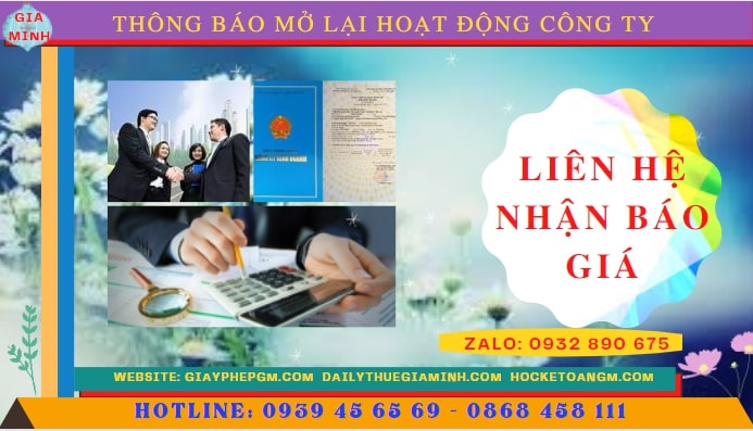 Chi phí đăng ký hoạt động trở lại của của công ty tại Bình Định