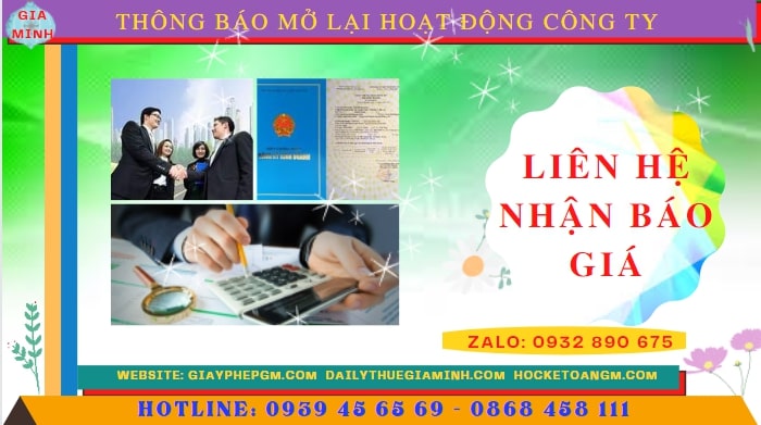 THỦ TỤC THÔNG BÁO MỞ LẠI HOẠT ĐỘNG CÔNG TY TẠI PHÚ QUỐC 5 Chi phí đăng ký hoạt động trở lại của của công ty tại Phú Quốc