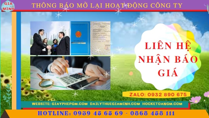 Chi phí đăng ký hoạt động trở lại của của công ty tại Thái Bình