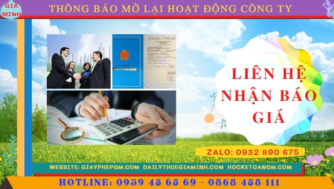 Chi phí đăng ký hoạt động trở lại của của công ty tại Vĩnh Phúc