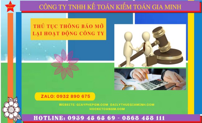 Thủ tục thông báo hoạt động trở lại của công ty tại Bạc Liêu