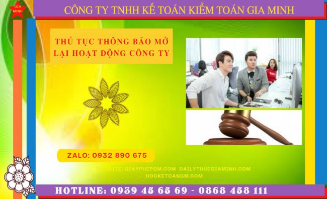 Thủ tục thông báo hoạt động trở lại của công ty tại Bến Tre