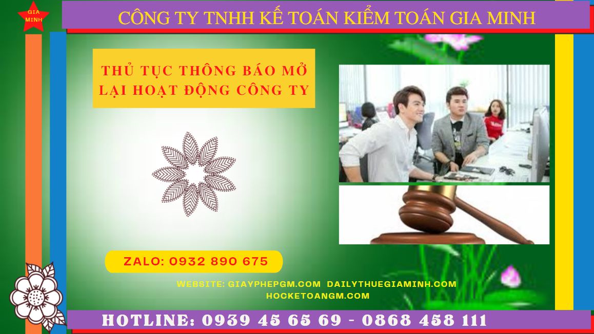 Thủ tục thông báo hoạt động trở lại của công ty tại Bình Dương