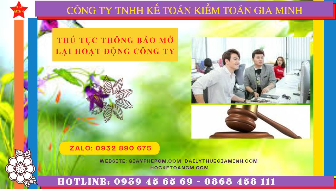 Thủ tục thông báo hoạt động trở lại của công ty tại Bình Phước
