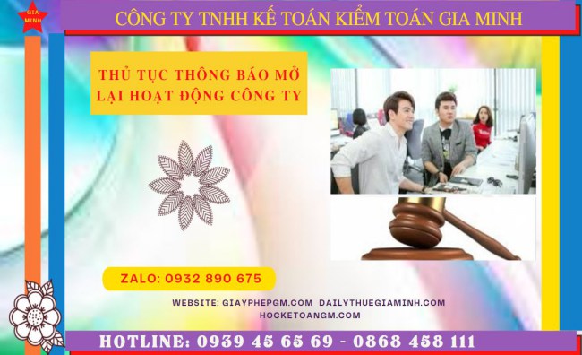 Thủ tục thông báo mở lại hoạt động công ty tại Bình Thuận