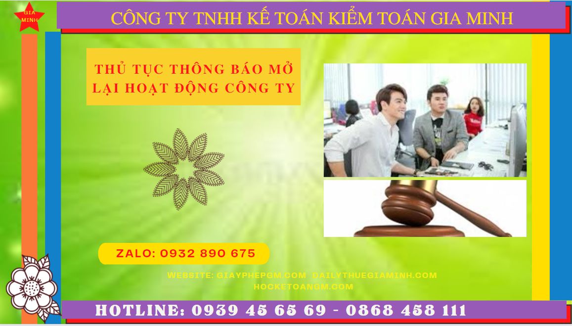 Thủ tục thông báo hoạt động trở lại của công ty tại Cà Mau
