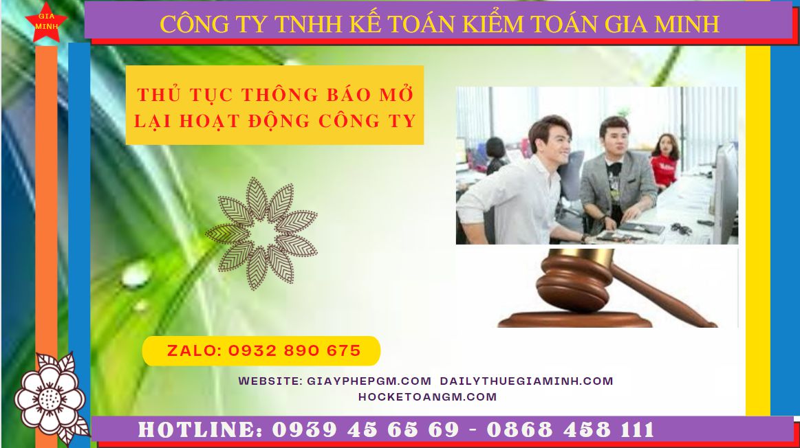 Thủ tục thông báo mở lại hoạt động công ty tại Hà Tĩnh