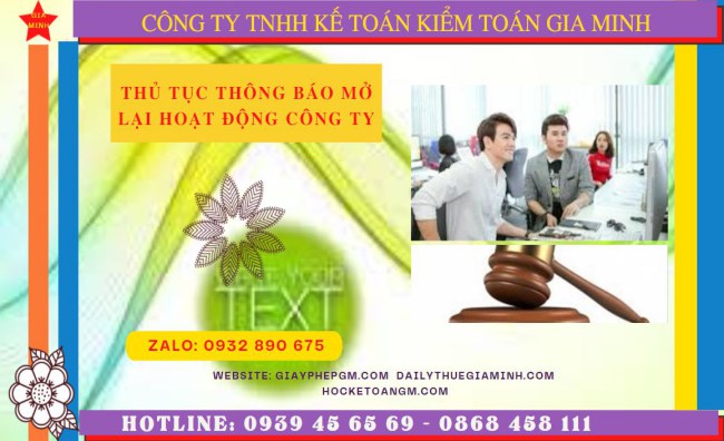 Thủ tục thông báo mở lại hoạt động công ty tại Phú Yên