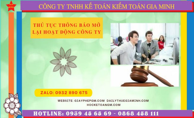 Thủ tục thông báo hoạt động trở lại của công ty tại Sơn La