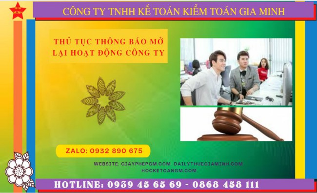 Thủ tục thông báo mở lại hoạt động công ty tại Thành Phố Huế