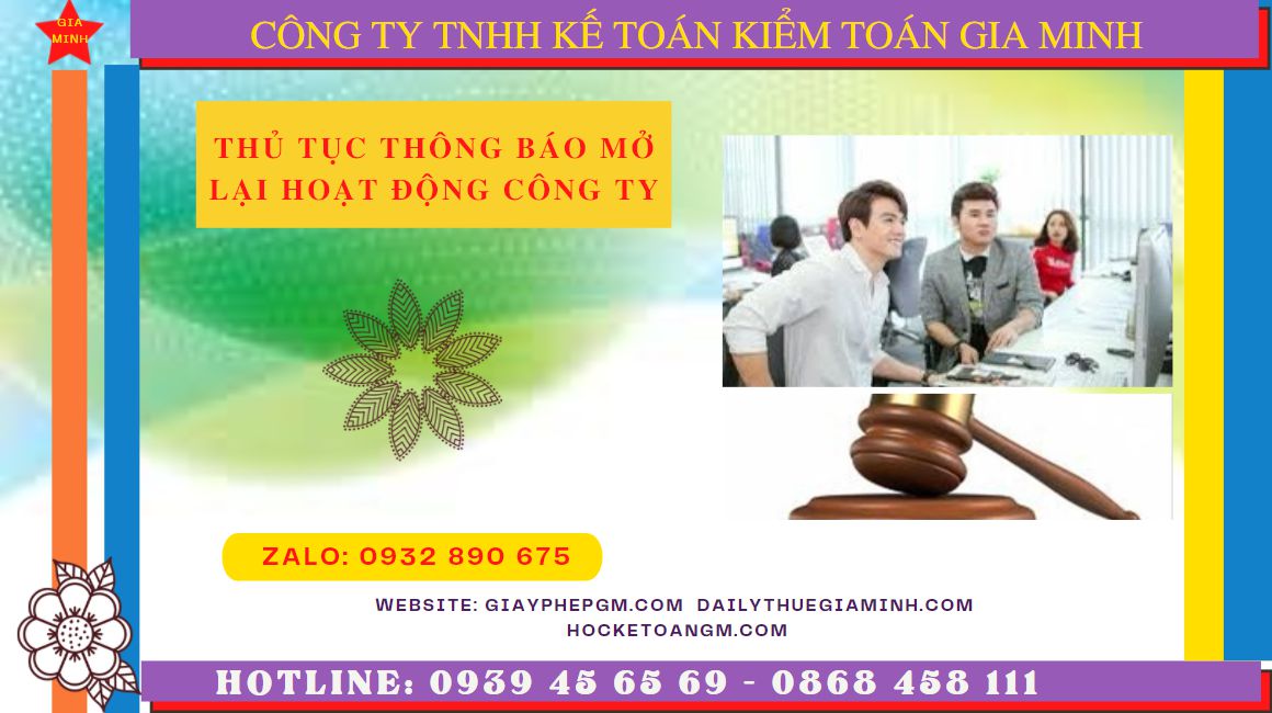 Thủ tục thông báo mở lại hoạt động công ty tại TT Huế