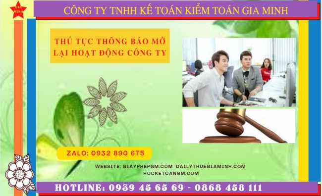 Thủ tục thông báo mở lại hoạt động công ty tại Tuyên Quang