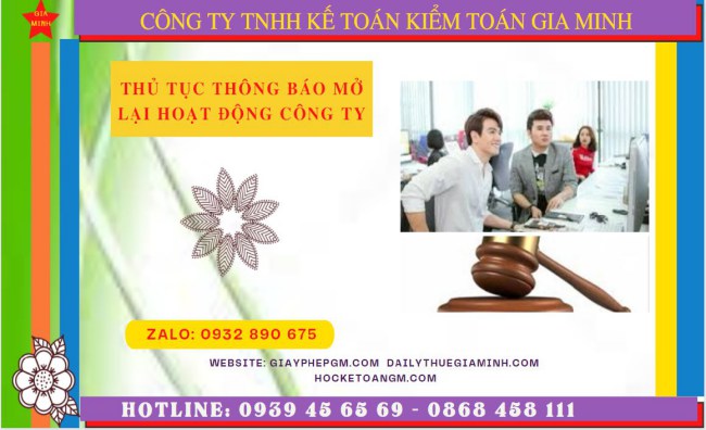 Thủ tục thông báo mở lại hoạt động công ty tại Vĩnh Phúc