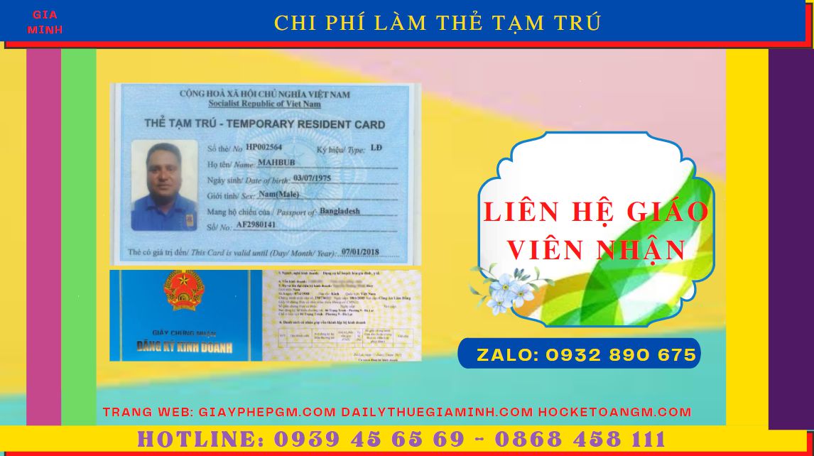 THỦ TỤC XIN CẤP THẺ TẠM TRÚ CHO NGƯỜI NƯỚC NGOÀI TẠI AN GIANG 5 Chi phí xin cấp thẻ tạm trú cho người nước ngoài tại An Giang