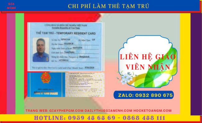 Chi phí xin cấp thẻ tạm trú cho người nước ngoài tại Bạc Liêu