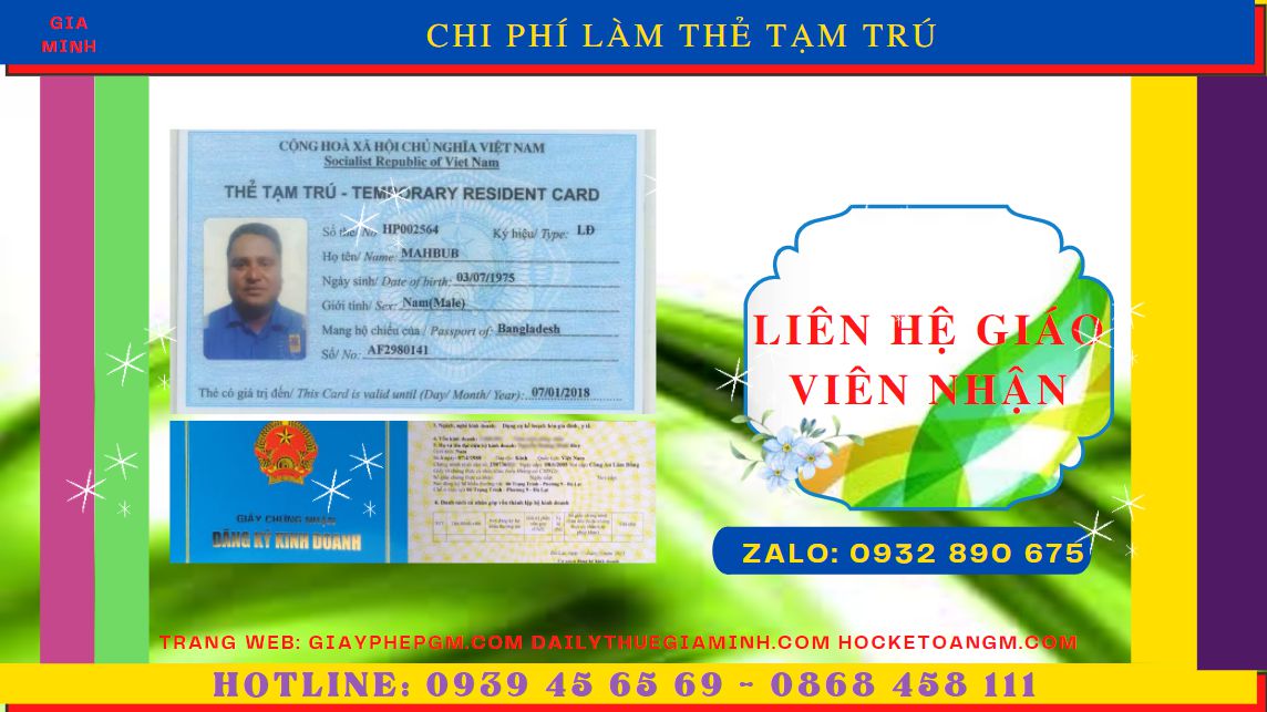 Chi phí xin cấp thẻ tạm trú cho người nước ngoài tại Hà Nội