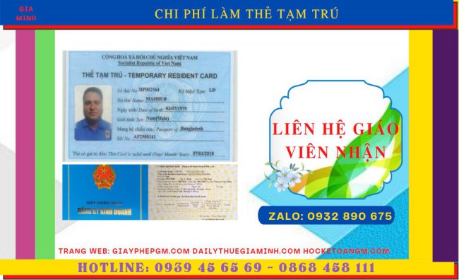 Chi phí xin cấp thẻ tạm trú cho người nước ngoài tại Sóc Trăng