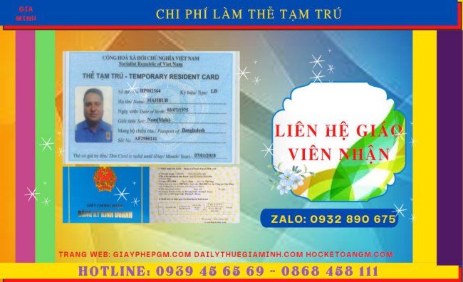 THỦ TỤC XIN CẤP THẺ TẠM TRÚ CHO NGƯỜI NƯỚC NGOÀI TẠI TRÀ VINH 5 Chi phí xin cấp thẻ tạm trú cho người nước ngoài tại Trà Vinh