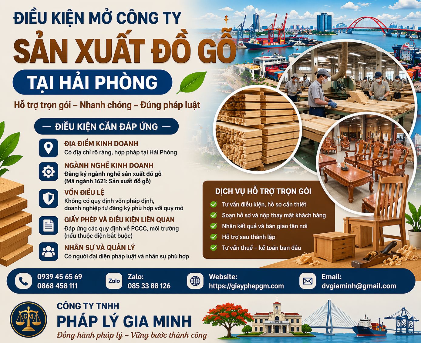 Thành lập công ty sản xuất đồ gỗ nội thất tại Hải Phòng trọn gói – Pháp lý chuẩn cho xưởng gỗ 8 Điều kiện mở công ty sản xuất đồ gỗ tại Hải Phòng