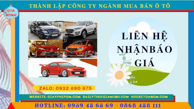 Chi phí thành lập công ty kinh doanh ô tô trọn gói tại Bình Định