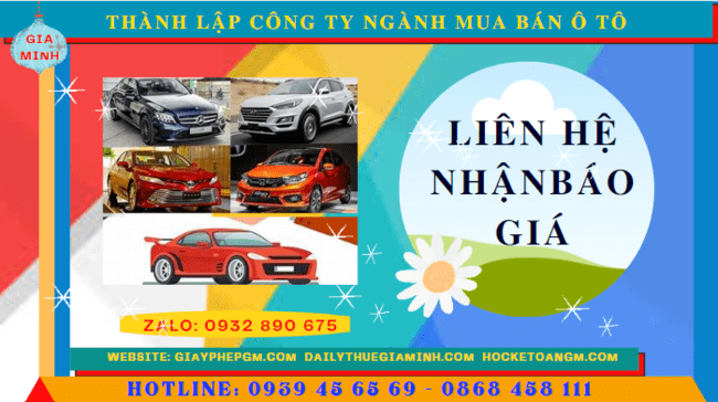 Chi phí thành lập công ty kinh doanh ô tô trọn gói tại TT Huế