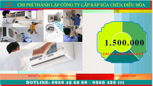 THÀNH LẬP CÔNG TY LẮP RÁP SỬA CHỮA ĐIỀU HÒA TẠI HUẾ 5 Chi phí thành lập doanh nghiệp lắp ráp sửa chữa điều hòa tại Huế