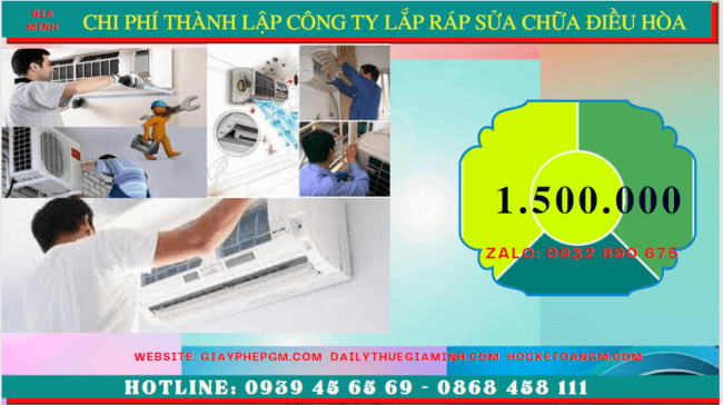 THÀNH LẬP CÔNG TY LẮP RÁP SỬA CHỮA ĐIỀU HÒA TẠI NINH BÌNH 5 Chi phí thành lập doanh nghiệp lắp ráp sửa chữa điều hòa tại Ninh Bình