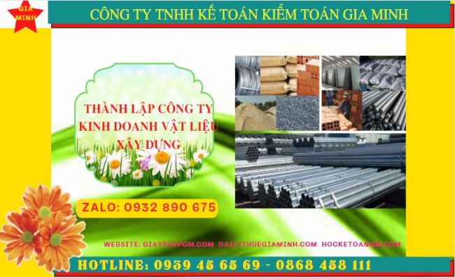 Thành lập công ty chuyên kinh doanh vật liệu xây dựng tại bắc giang
