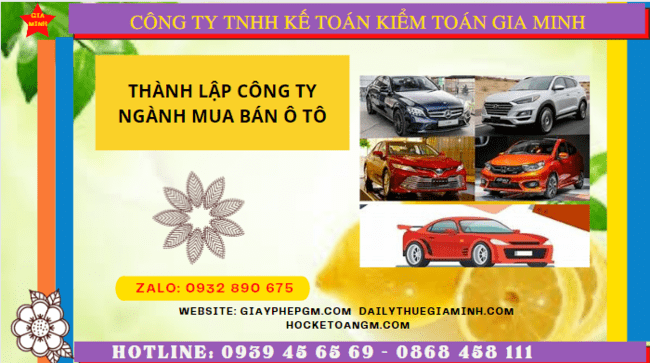 Thành lập công ty ngành mua bán ô tô tại Cần Thơ
