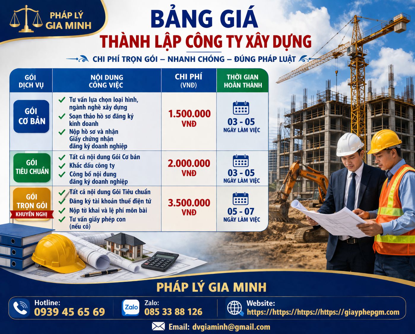 Chi phí mở công ty xây dựng tại Huế