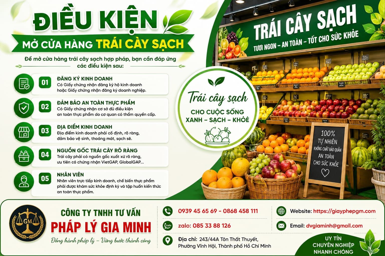Mở cửa hàng trái cây sạch – Hướng dẫn kinh doanh hiệu quả và đúng pháp lý 13 Điều kiện mở cửa hàng trái cây sạch