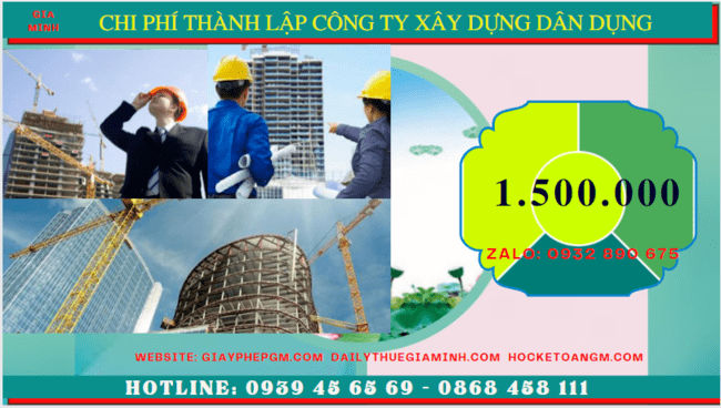 Chi phí thành lập công ty xây dựng dân dụng tại TT Huế
