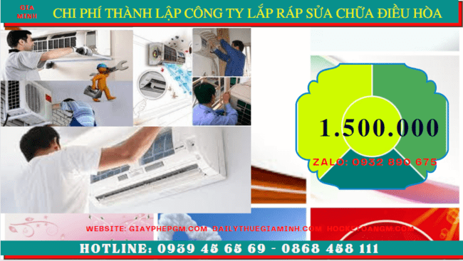 Chi phí thành lập doanh nghiệp lắp ráp sửa chữa điều hòa tại Vĩnh Phúc