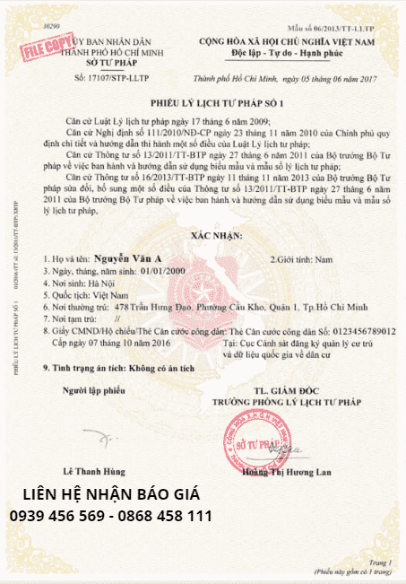 Dịch vụ làm lý lịch tư pháp ở tphcm 5 Chi phí làm phiếu lý lịch tư pháp nhanh ở TPHCM