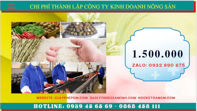 Chi phí thành lập công ty kinh doanh nông sản tại Huế