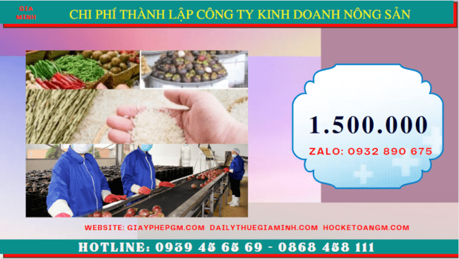 Chi phí thành lập công ty kinh doanh nông sản tại Thành Phố Cần Thơ