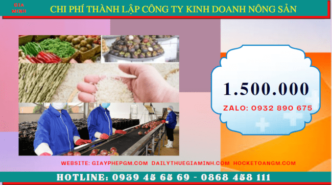 Chi phí thành lập công ty kinh doanh nông sản Thành Phố Hưng Yên